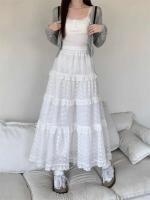 Falda Larga de Pastel Hueco Blanco Cintura Alta MIDI, Borduras con Fragmentos de Ballet, Estilo de Primavera para Damas - details 4