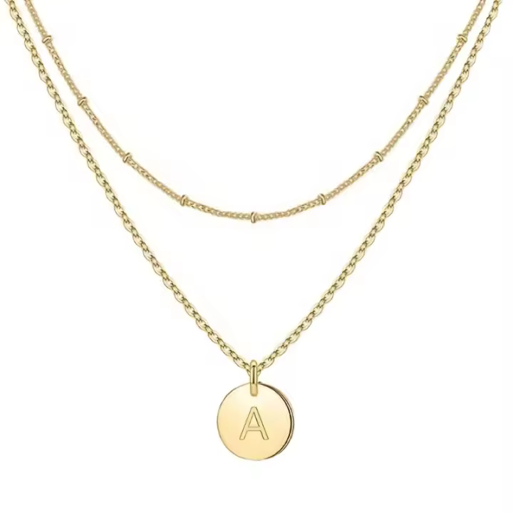 Collar Con Inicial En Capas Con Letras Inglesas Para Mujer, Chapado En Oro De 14 edredones, Collar Delicado Con Capas Doradas Par - 1