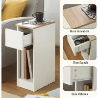 Auxiliares para Salón Mesilla de Noche Estrecha para Dormitorio con 1 Cajón y 1 Compartimento Abierto Blanco y Madera 20 x 35 x 60 cm FBT111-WNx2 ES - details 3