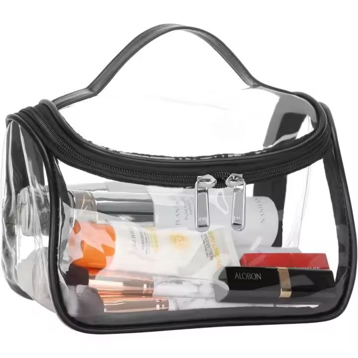 Bolsa de almacenamiento de cosméticos de viaje transparente impermeable (negro) - 1