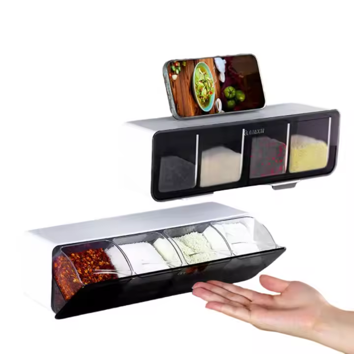 Caja de condimentos montada en la pared, sal, pimienta, especias, tarro, azucarero, caja de especias, organizador, estante de almacenamiento de especias de cocina - 1