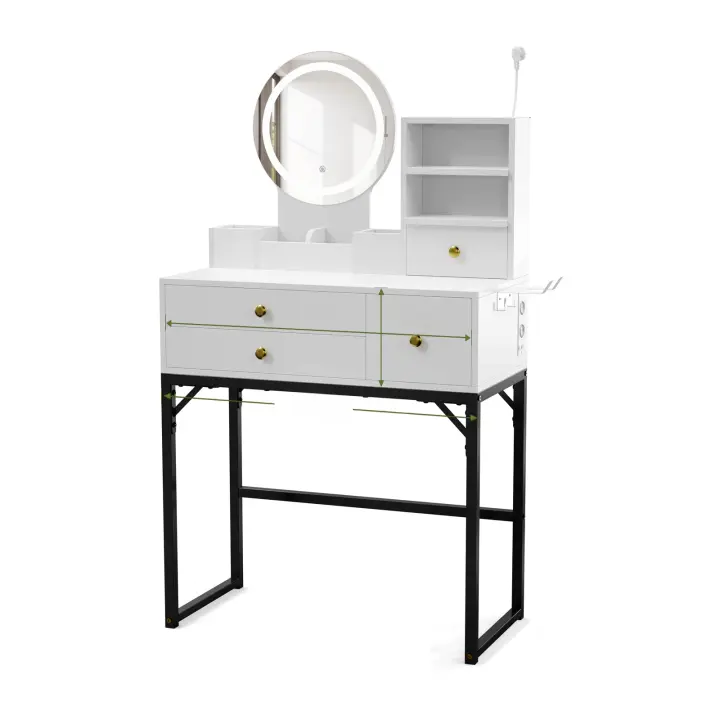 Rcynview Unidad de VANITY Moderna con Espejo, 3 Cajones, 3 Compartimentos Abiertos, Estilo de Mueble para Dormitorio o Escritorio - 1