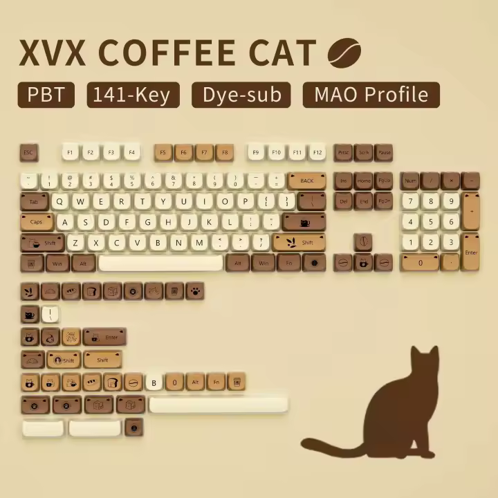 XVX Mao Profile Cafe Do Meow Keycaps PBT Sublimación Teclado Nical Keycap Cat Set Regalo para niña - 1