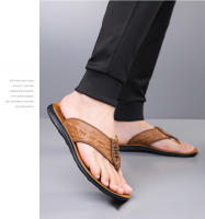 Chanclas de hombre de verano de cuero con patrón de cocodrilo de moda transpirable pellizco sandalias casual tendencia zapatos de playa Q1576 - details 11