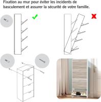 Mueble zapatero de 12 pares - Estantería de gran capacidad para vestíbulo o pasillo - (ancho) 60 x (profundidad) 24 x (alto) 80 cm - Madera clara blanca - details 66