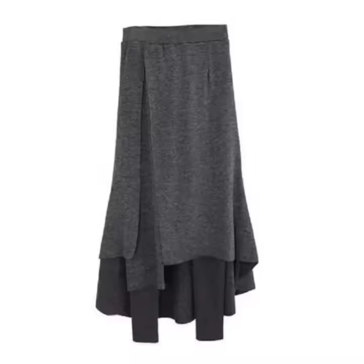 Falda de pantalones de cintura alta, cintura elástica, mallas gruesas, falda larga falsa de dos piezas con forro polar para mujer - 1