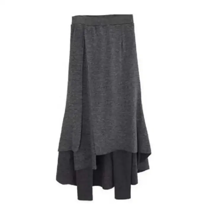 Falda de pantalones de cintura alta, cintura elástica, mallas gruesas, falda larga falsa de dos piezas con forro polar para mujer - 1