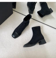 Botas cortas de tacón medio negro simple que empalman botas de caballero de tacón grueso - details 22