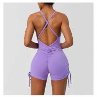 Mono de yoga para mujer, conjunto Fiess con cojín cruzado en la espalda, parte inferior del cuerpo de encaje, sin mangas, belleza, espalda, entrenamiento para correr - details 7