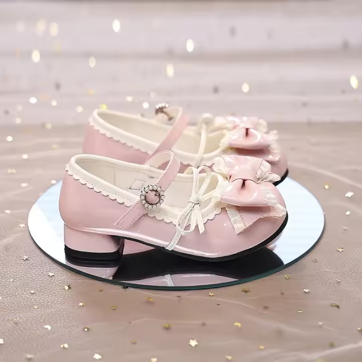Zapatos de moda con pajarita de cuero para niña, boda de princesa, fiesta, zapatos de tacón alto - 1