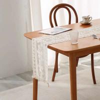 camino de mesa beige, mantel vintage de crochet Ence, tela de mezcla de algodón con borlas, mesa de comedor, restaurante, decoración de boda - details 4