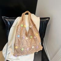 Bolso de hombro dulce bolso de mano de ganchillo con dije de flor, bolso tejido con hilo de flores transpirable, bolso tejido de gran capacidad de color caqui para playa - details 5