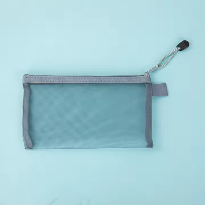 Estuche para lápices con cremallera transparente de nailon, bolsa de papelería transparente de Color sólido, bolsa de maquillaje, Estuche De Viaje, bolsa de almacenamiento de cosméticos de malla - 1