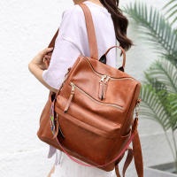 Mochila Retro de cuero PU para mujer, bolso de hombro de gran capacidad con cremallera y correa ajustable - details 5