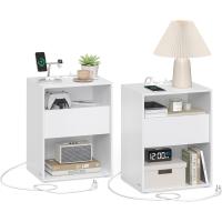 Ultrarrápido sin Herramientas Toolless, , Mesita de Noche, Mesa Auxiliar con Función de Carga, con Cajón, Moderna, para Dormitorio, Sala de Estar, Blanco Mate LET776W01 - details 0
