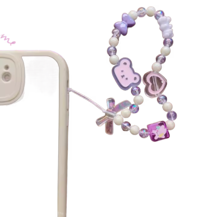 Correas para teléfono con cuentas de oso, cordón colgante para niña dulce, cadena para teléfono móvil, correa para la muñeca, colgante para bolso - 1