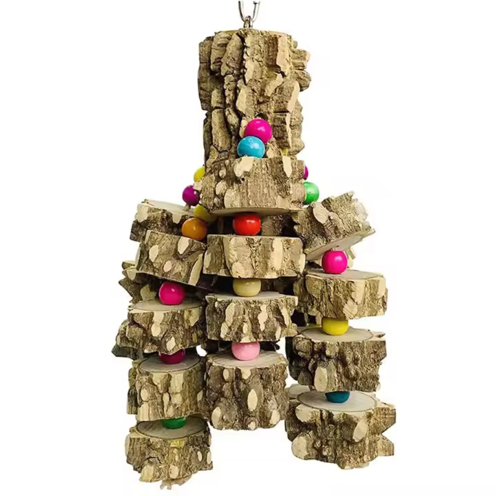 Jaula de juguete grande para loros, bloques de madera Natural para masticar pájaros, juguete para morder, guacamayos, cacatúas, accesorios - 1