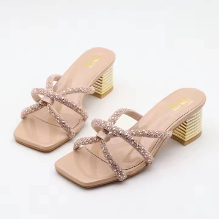 Sandalias de tacón con tira fina y strass - 1