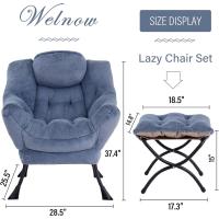 Silla perezosa con otomana, silla moderna con reposabrazos y bolsillo lateral, sillón de lectura con reposapiés para espacios pequeños, color verde afelpado - details 40