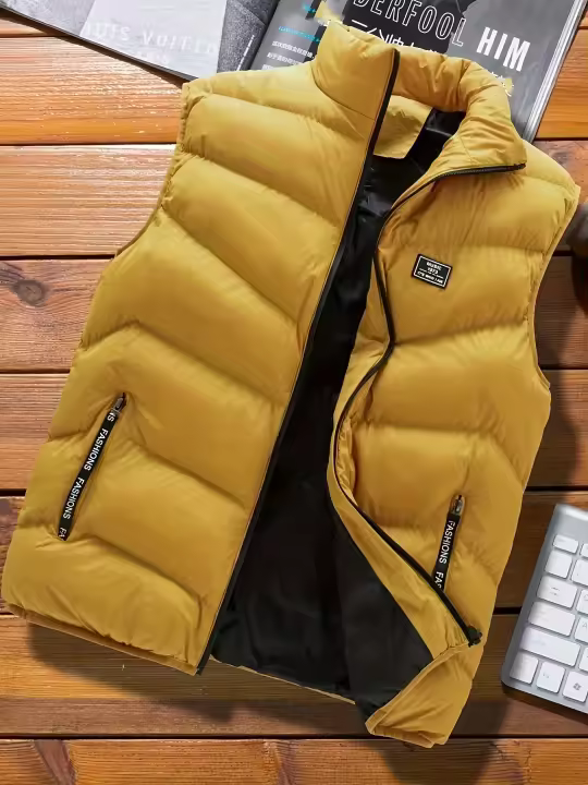 Chaleco cálido con bolsillos y cremallera para hombre, chaleco informal con cuello levantado, Otoño e Invierno - 1