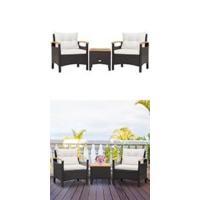 Conjunto de Muebles de Jardín 3 Piezas, 2 Sillones de Polirratán y 1 Mesa con Tablero de Cristal, Juego de Bistro con Cojines, Mesa y Silla para Terraza, Jardín, Patio - details 5