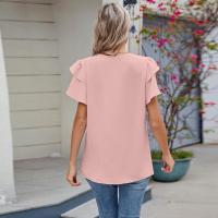 Tops elegantes de Color sólido para mujer, blusa holgada de manga corta, nueva camisa de gasa con cuello redondo para mujer - details 28