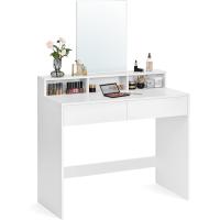 Mesa de Maquillaje con Espejo Grande, Gabinete con 2 Cajones y 3 Compartimentos, Estilo Moderno, Blanco - details 17