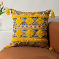 Bonenjoy 1 funda de cojín de estilo bohemio para decoración del hogar, fundas de almohadas con borlas, fundas de cojín de lino y algodón, funda de almohada de 45x45cm - details 1