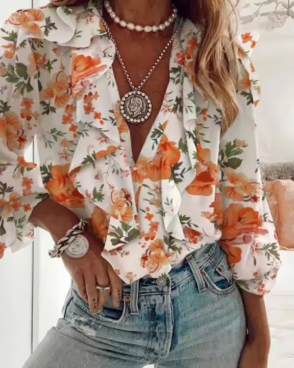 Tops cortos de verano y otoño, camisas, canalé y botones para mujer, camisa informal de manga larga con cuello en V para adultos - 1