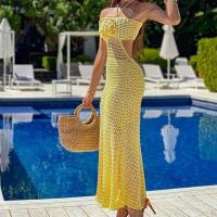 Vestido Halter de Punto para Mujer Ajustado, con Cortes en Tira, Sin Mangas, Transparente, Flor 3D - details 0