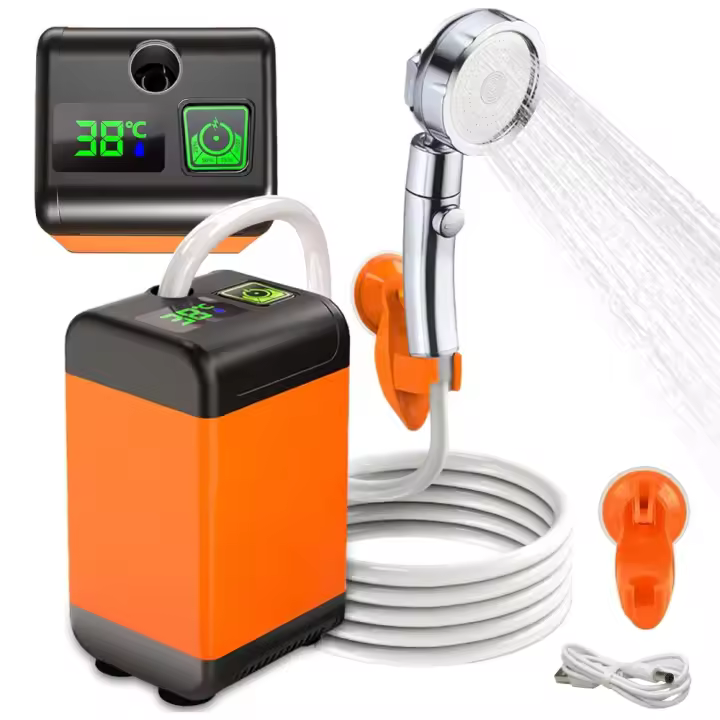 Bomba de ducha eléctrica portátil para acampar al aire libre, IPX7 a prueba de agua con pantalla digital, camping - 1