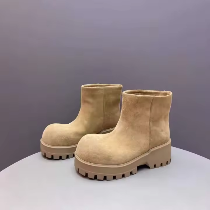 Xinziyu Botas de mujer con plataforma alta y cabeza grande de ante marrón con parte inferior gruesa para invierno - 1