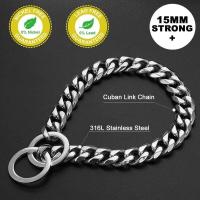 Collar para perro, eslabón cubano de 15 mm de ancho, plateado para perros, cadena antideslizante de entrenamiento para mascotas de metal de acero inoxidable suave y fuerte - details 6