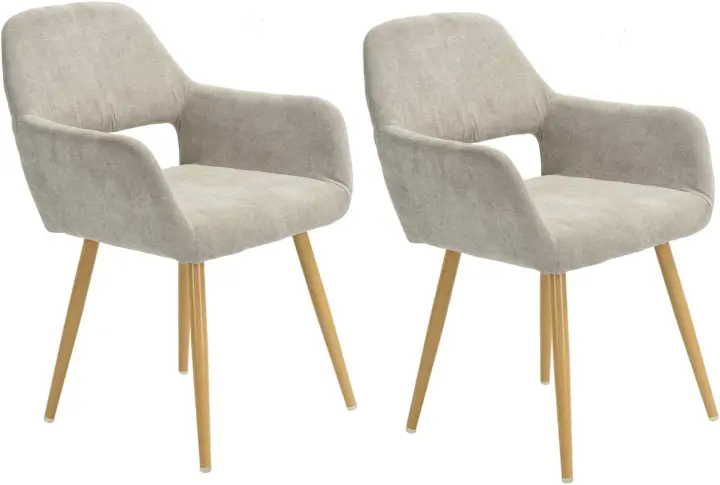 Juego de 2 Sillas de Comedor Escandinavas, Sillón Tapizado en Tela con Reposabrazos y Patas Metálicas para Cocina/Salón - 1