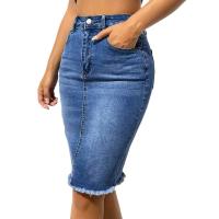 Faldas de mezclilla de cintura alta para mujer, pantalones vaqueros elásticos hasta la rodilla, falda ceñida informal - details 3