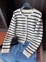 Chic Cardigan Coreano Elegante Camiseta Larga sin Mangas para Mujer Rayas Casuales - details 11