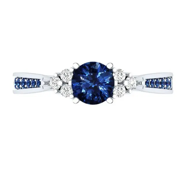 Anillo de plata de ley S925 con zafiro, sortija de compromiso con piedra natal, piedra preciosa azul - 1