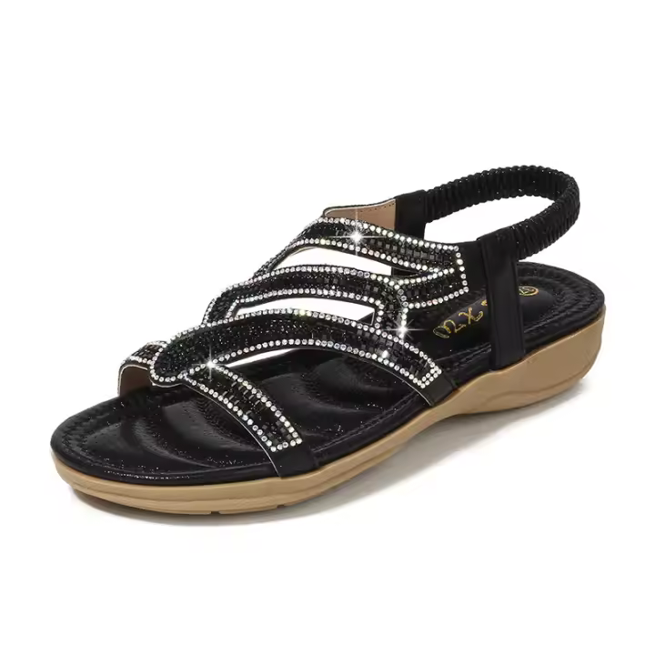 Sandalias de mujer estilo bohemio primavera 2025 con mini abanico y cristal. - 1