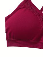 Sujetador De Cuello Redondo Hueco para Deportes, Transpirable, entrecruzado en la espalda, Cómodo, De Color Sólido, De alta elasticidad - details 36