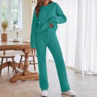 Conjuntos cálidos de dos piezas para mujer, tops casuales de moda con cuello redondo y pantalones de cintura elástica para mujer - details 5