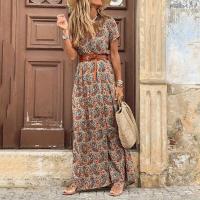 Vestido bohemio de verano para mujer, talla grande con abertura, traje elegante, manga corta, cinturón en la cintura, 2025 - details 6