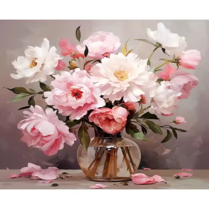 RUOPOTY-pintura por números para adultos, dibujo de flor rosa sobre números, acrílico, imagen por números - 1