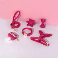 Collar de terciopelo fucsia para perros pequeños, lindo arnés ligero para perros, juego de tirón personalizado para cachorros con flores - details 2
