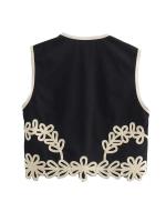 Chaleco Corto Bordado Zevity Aplicación Floral Femenina, Chaleco Sin Mangas, Top Ajustado, Estilo Europeo, CT6207 - details 3