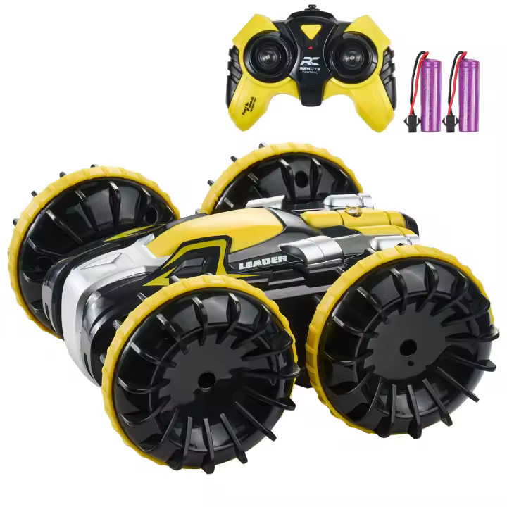 SucceBuy Barco anfibio con control remoto, 2,4 GHz, 12 km/h, 4WD, juguete RC impermeable para niños, 360 °   Coche acrobático giratorio con 2 baterías, todo terreno para niños y niñas mayores de 6 años, amarillo, diversión en la piscina en la playa y el a - 1