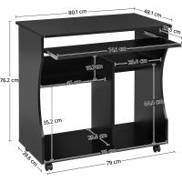 Mesa de Escritorio con Ruedas Escritorio de Oficina Extraíble con Estantería para PC Impresora - details 11