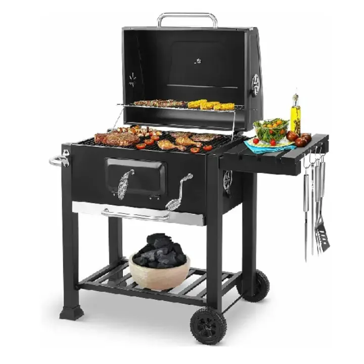 Estufa de Barbacoa de Carbón de Lujo 2 Ruedas 5-10 Personas Barbacoa de Camping al Aire Libre - 1