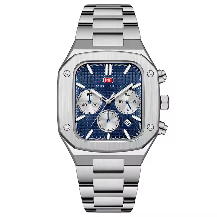 Reloj de Cuarzo de Dial Cuadrado para Hombres Resistente al Agua Multifuncional con Correa de Acero Inoxidable Regalo Audaz para Novio - 1