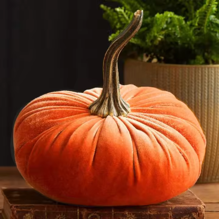Calabaza decorativa de terciopelo otoño, decoración de calabaza, decoración de otoño, calabaza, decoración de mesa de Halloween, decoración de Acción de Gracias, hecha a mano, calabaza rellena - 1