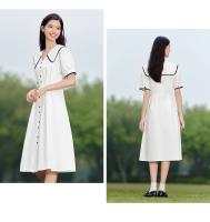 Vestido de Algodón Puro Semir Manga de Abanico Grande, Escote Ancho, Estilo Universitario para Mujeres Nueva Moda de Verano 2024 - details 3